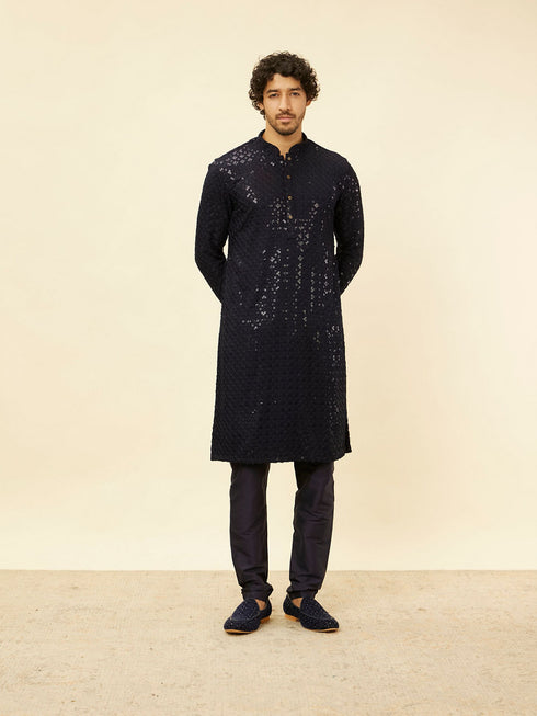 Manyavar Royal Blue Chikankari Embroidered Sequinned Kurta Set