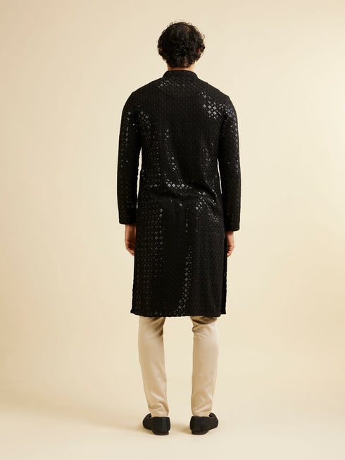 Manyavar Ebony Black Chikankari Embroidered Sequinned Kurta Set