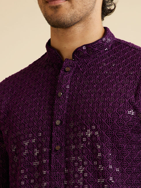 Manyavar Royal Purple Chikankari Embroidered Sequined Kurta Set