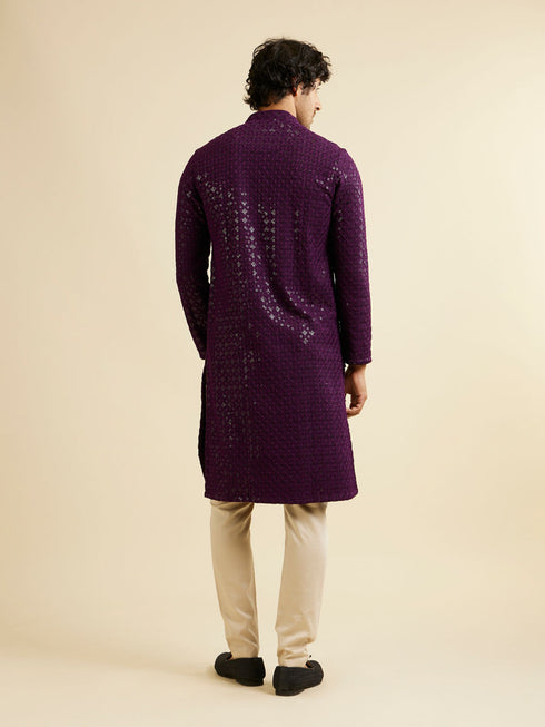 Manyavar Royal Purple Chikankari Embroidered Sequined Kurta Set