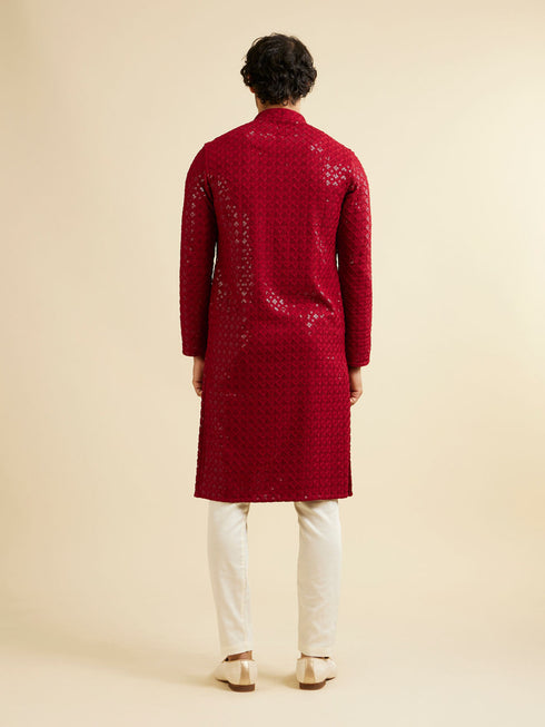 Manyavar Rust Red Chikankari Embroidered Sequinned Kurta Set