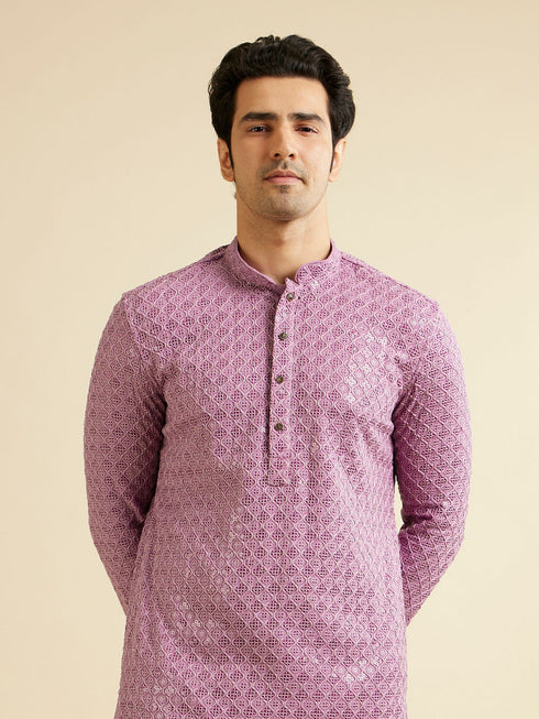 Manyavar Deep Lilac Chikankari Embroidered Sequinned Kurta Set