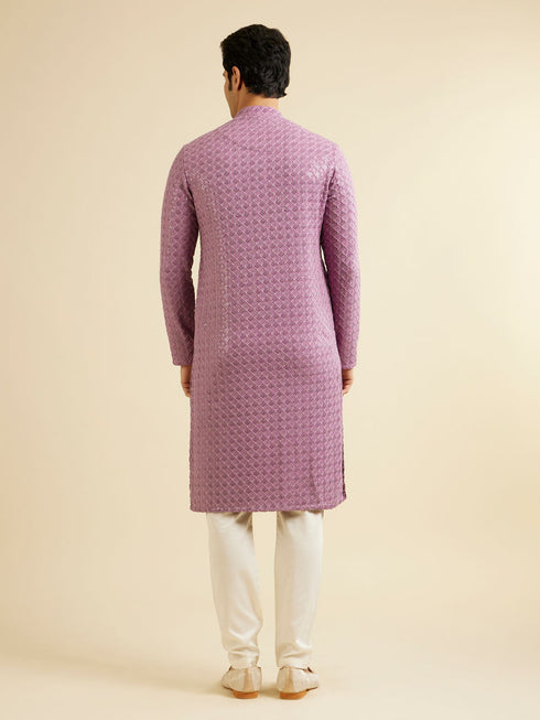 Manyavar Deep Lilac Chikankari Embroidered Sequinned Kurta Set