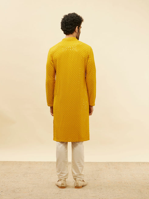 Manyavar Bright Mustard Chikankari Sequinned Kurta Set