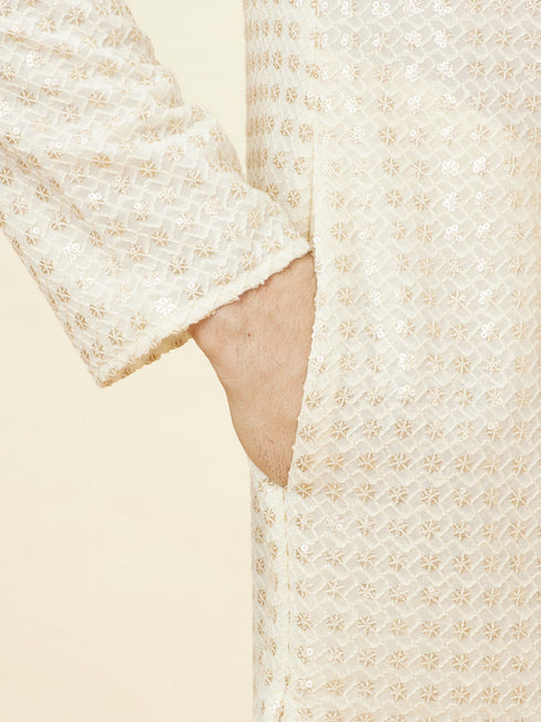 Manyavar Buttercream Ditsy Floral Chikankari Kurta Set