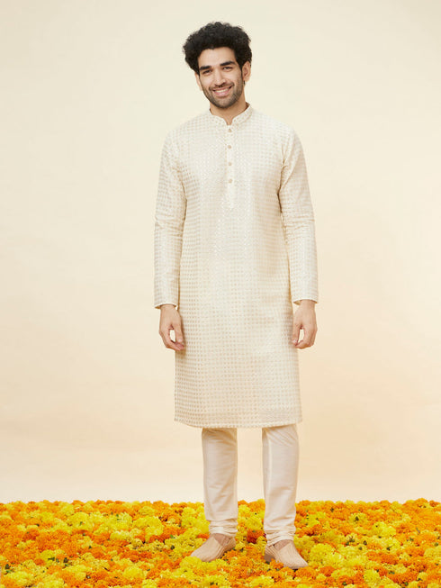 Manyavar Buttercream Ditsy Floral Chikankari Kurta Set