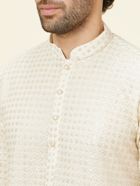 Manyavar Buttercream Ditsy Floral Chikankari Kurta Set