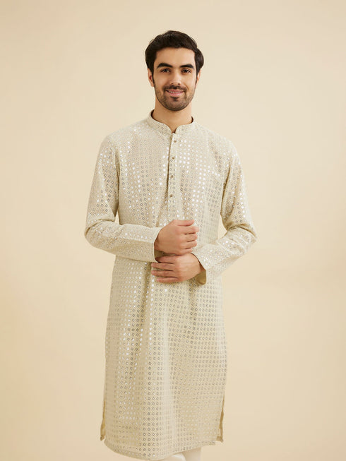 Manyavar Pista Green Chikankari Kurta Set with Sequin Work