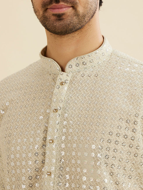 Manyavar Pista Green Chikankari Kurta Set with Sequin Work