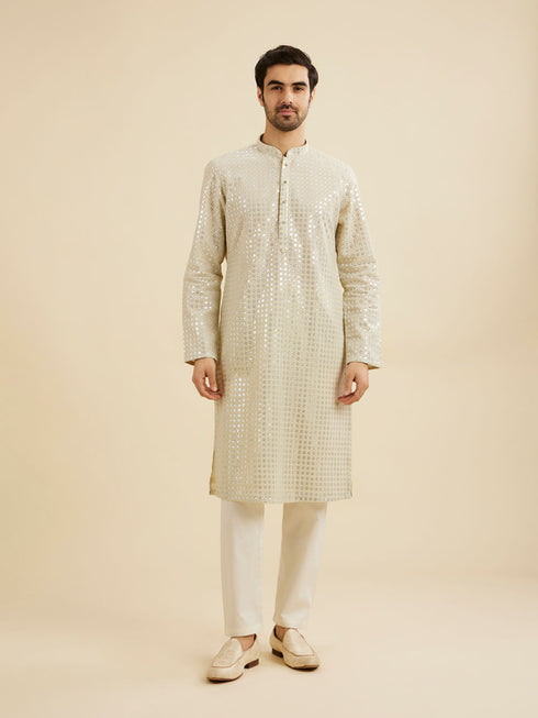 Manyavar Pista Green Chikankari Kurta Set with Sequin Work