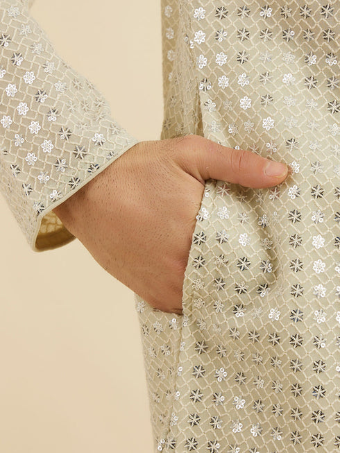 Manyavar Pista Green Chikankari Kurta Set with Sequin Work
