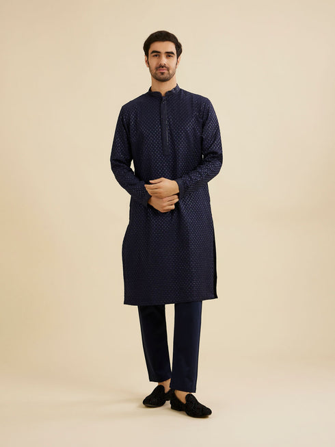 Manyavar Midnight Blue Embroidered Kurta Set With Sequin Work