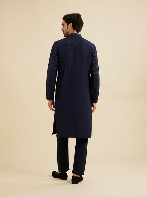 Manyavar Midnight Blue Embroidered Kurta Set With Sequin Work