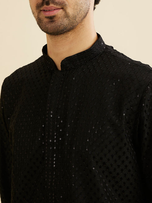 Manyavar Midnight Black Embroidered Kurta Set With Sequin Work