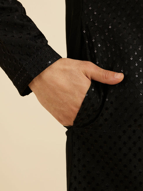 Manyavar Midnight Black Embroidered Kurta Set With Sequin Work