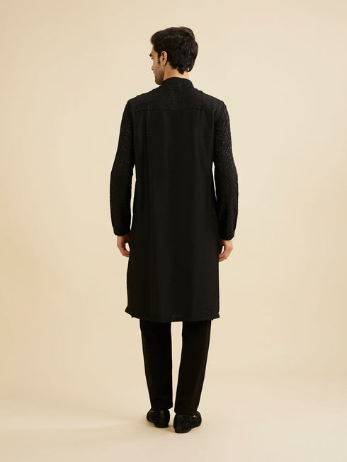 Manyavar Midnight Black Embroidered Kurta Set With Sequin Work
