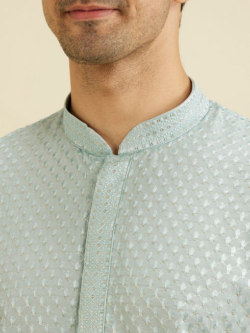 Manyavar Ice Blue Embroidered Kurta Set With Sequin Work