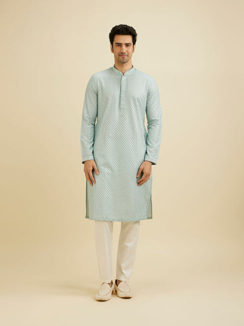 Manyavar Ice Blue Embroidered Kurta Set With Sequin Work