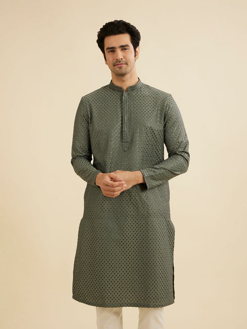 Manyavar Olive Green Embroidered Kurta Set With Sequin Work