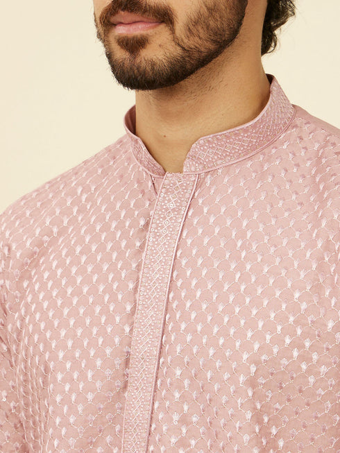 Manyavar Dusty Pink Self Patterned Kurta Set