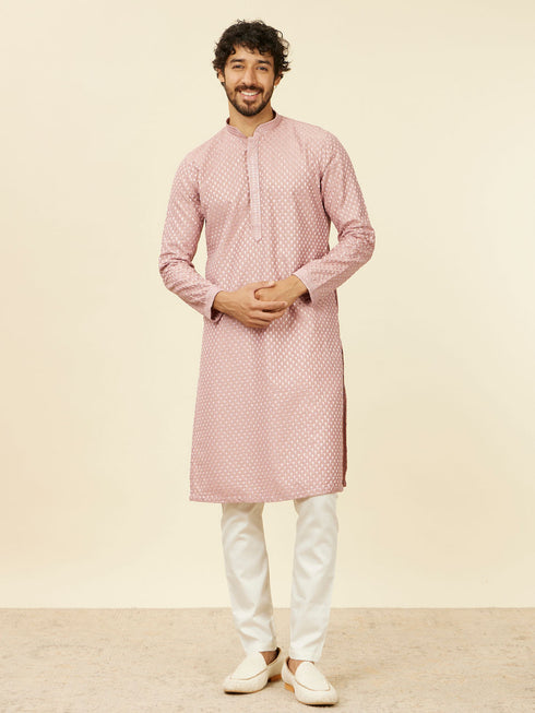Manyavar Dusty Pink Self Patterned Kurta Set