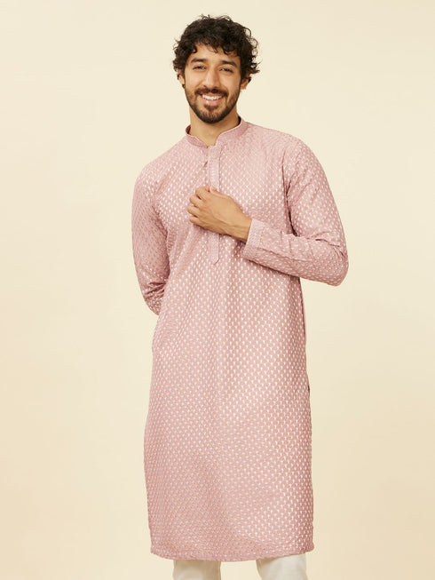 Manyavar Dusty Pink Self Patterned Kurta Set