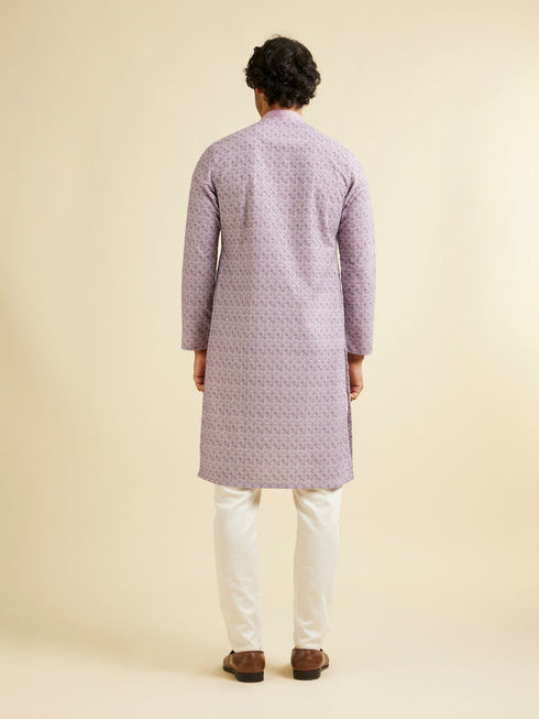 Manyavar Soft Purple Lattice Patterned Chikankari Inspired Kurta Set