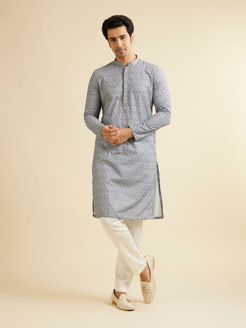Manyavar Dark Grey Lattice Patterned Chikankari Inspired Kurta Set