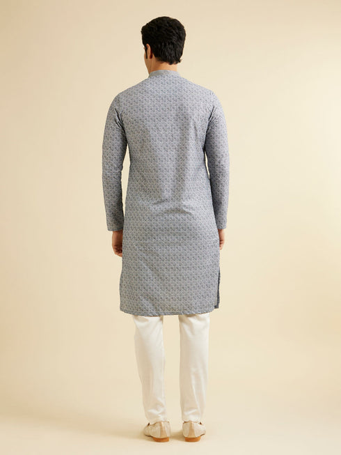 Manyavar Dark Grey Lattice Patterned Chikankari Inspired Kurta Set