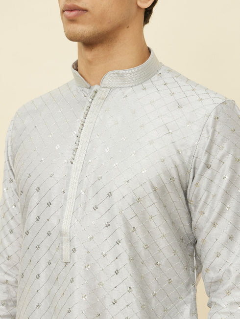 Manyavar Glacier Grey Sequined Patterned Kurta Set