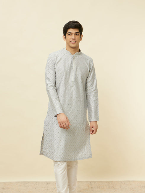 Manyavar Glacier Grey Sequined Patterned Kurta Set