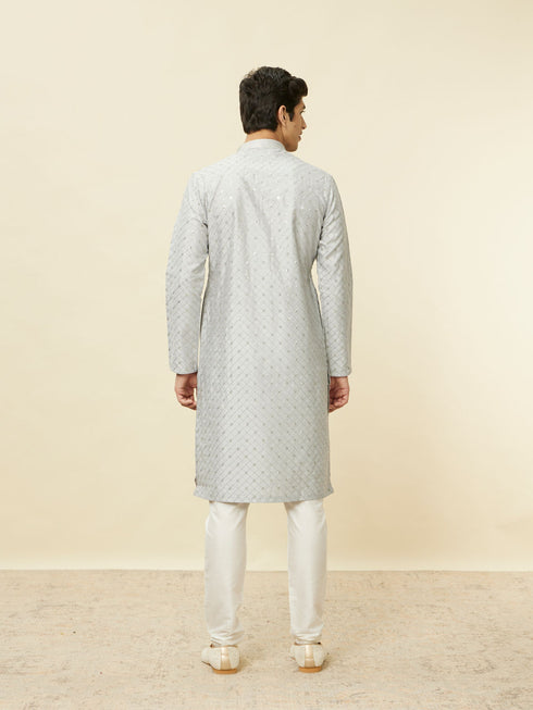 Manyavar Glacier Grey Sequined Patterned Kurta Set