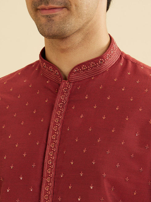 Manyavar Rust Red Embroidered Kurta Set With Sequin Work