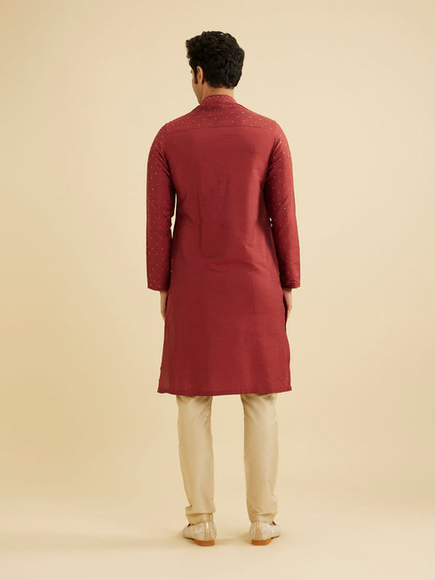 Manyavar Rust Red Embroidered Kurta Set With Sequin Work
