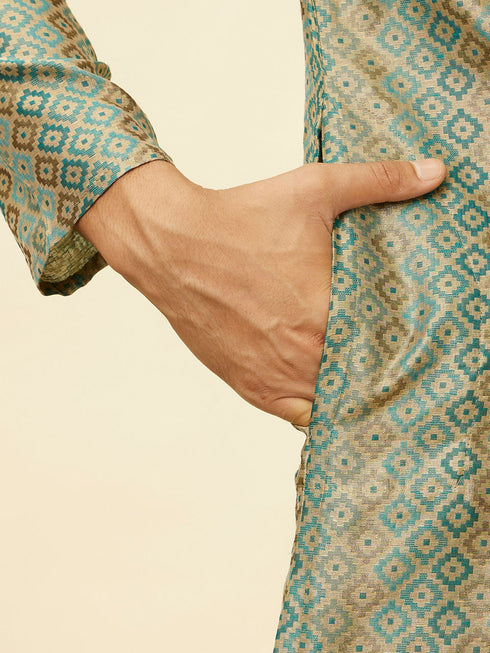 Manyavar Tropical Blue Diamond Patterned Kurta Set