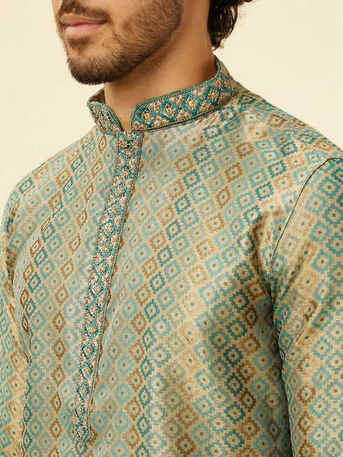 Manyavar Tropical Blue Diamond Patterned Kurta Set