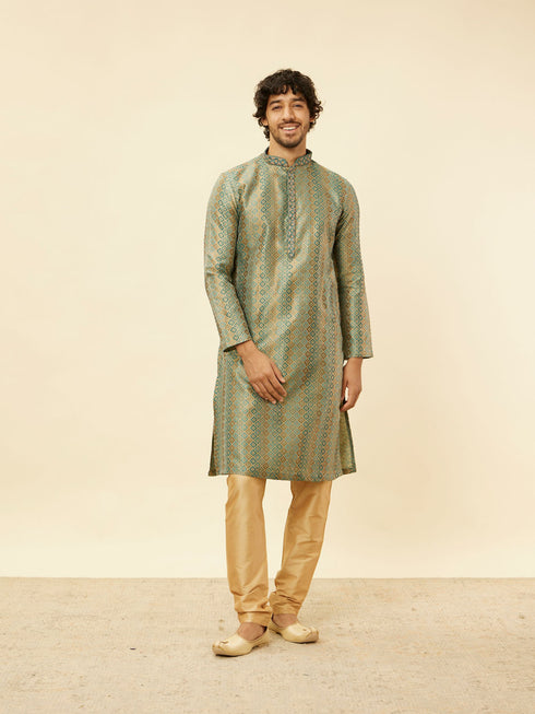Manyavar Tropical Blue Diamond Patterned Kurta Set