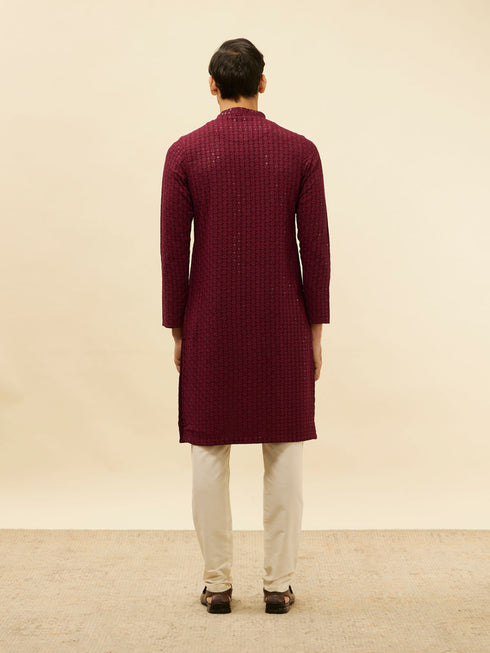Manyavar Deep Maroon Chikankari Embroidered Sequinned Kurta Set