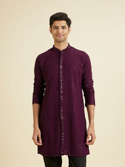 Manyavar Festive Purple Viscose Kurta Pajama