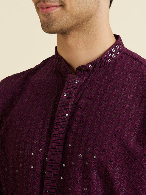 Manyavar Festive Purple Viscose Kurta Pajama