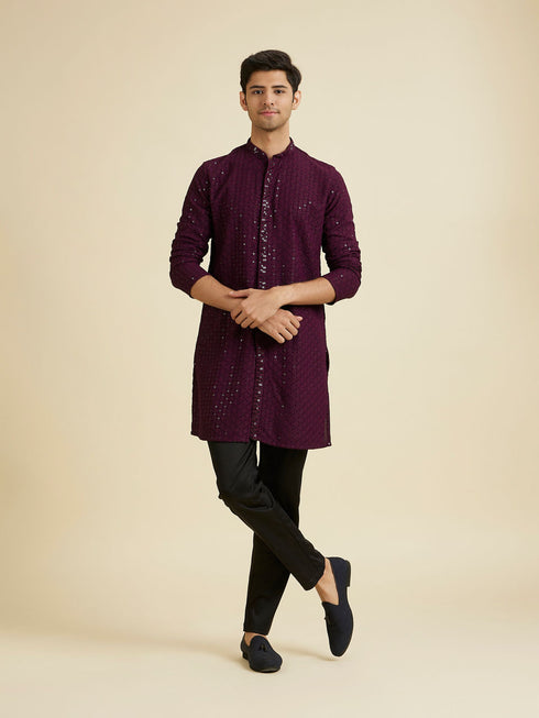 Manyavar Festive Purple Viscose Kurta Pajama
