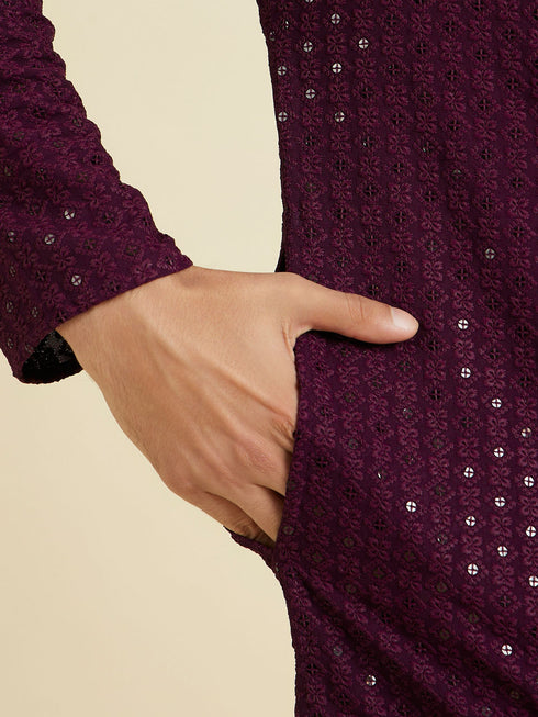 Manyavar Festive Purple Viscose Kurta Pajama