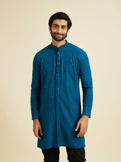 Manyavar Elegant Teal Blue Kurta Pyjama