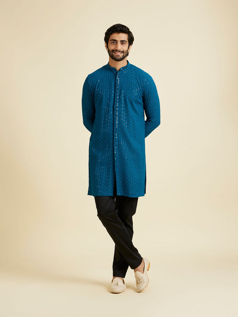 Manyavar Elegant Teal Blue Kurta Pyjama