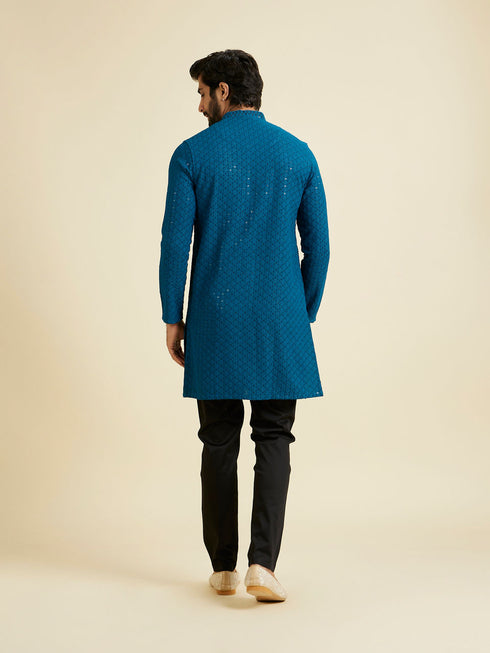 Manyavar Elegant Teal Blue Kurta Pyjama