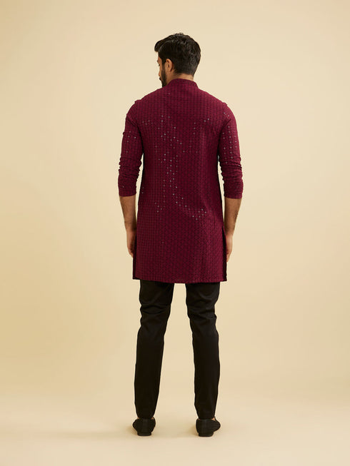 Manyavar Maroon Red Chikankari Sequinned Kurta Set