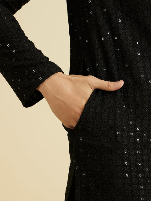 Manyavar Elegant Black Viscose Kurta Patiala