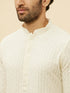 Manyavar Soft Cream Chikankari Sequinned Kurta Set
