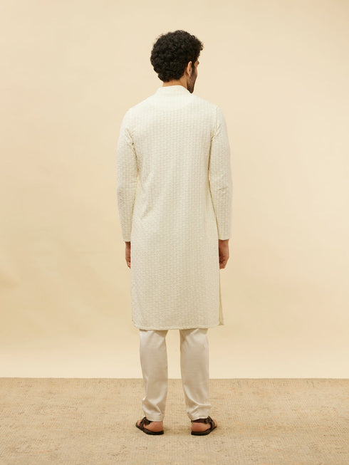 Manyavar Soft Cream Chikankari Sequinned Kurta Set