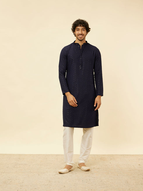 Manyavar Navy Blue Chikankari Sequinned Kurta Set